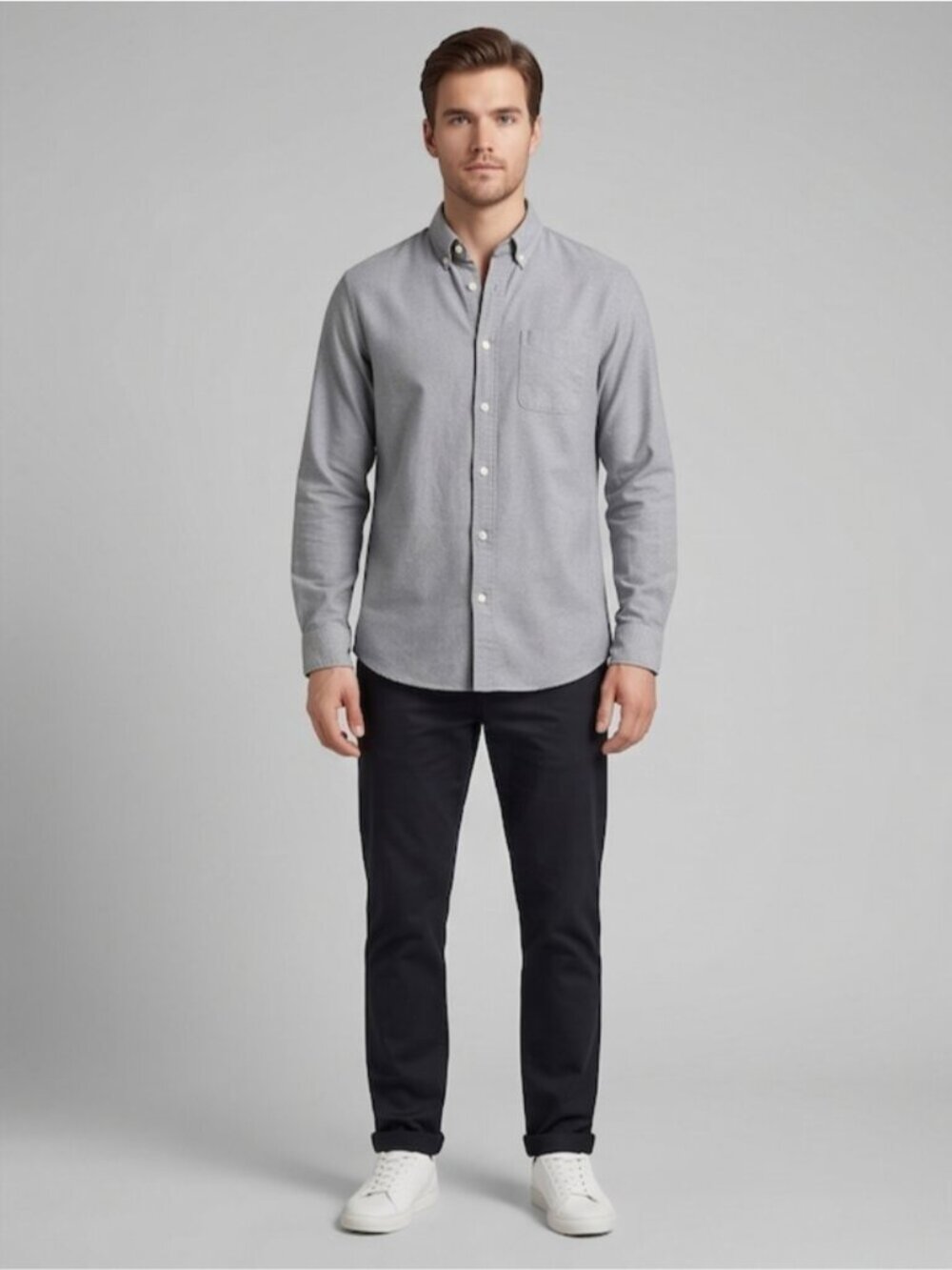 Frank + Oak Men's Grey Jasper Oxford Cotton Button-Down Shirt Size XS